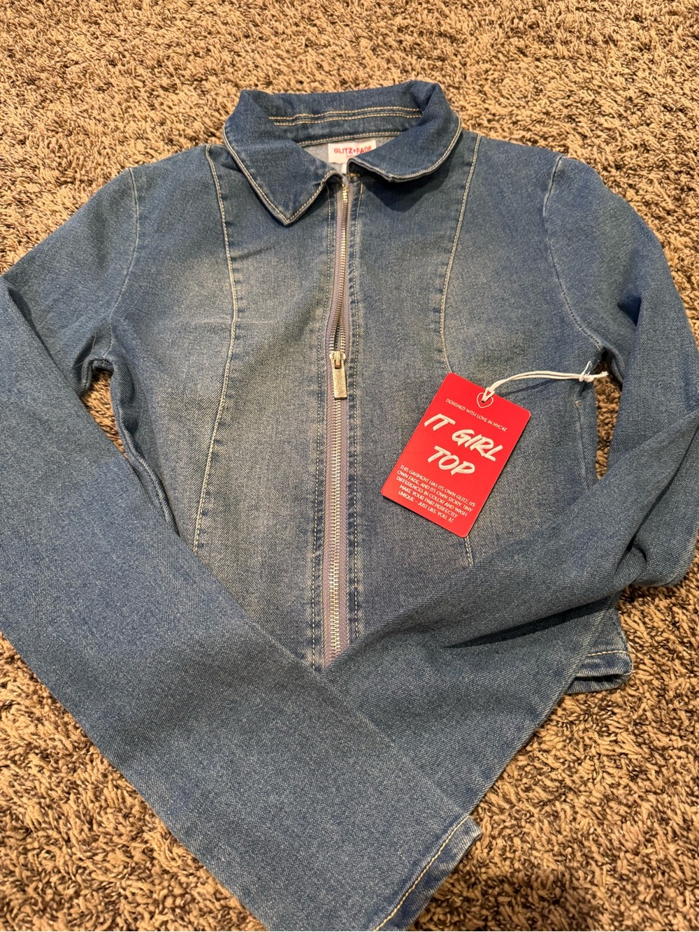 Women's Light Blue Denim Zip-Front Jacket